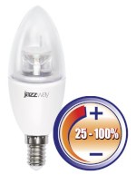 Светодиодная лампа Jazzway PLED-DIM C37 CLEAR 7W 4000K 400Lm E14 свеча прозрачная — фото 1 / 3