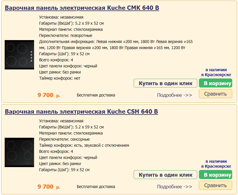 Варочные электрические панели Kuche в Красноярске