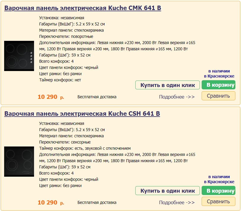 Варочные электрические панели Kuche в Красноярске