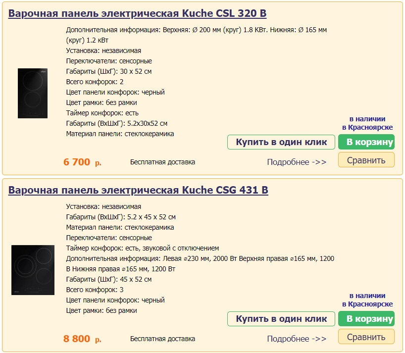 Варочные электрические панели Kuche в Красноярске