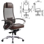 Кресло офисное МЕТТА "SAMURAI" SL-1, сверхпрочная ткань-сетка/кожа, темно-коричневое — фото 1 / 4