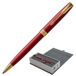 Ручка шариковая PARKER "Sonnet Core Intense Red Lacquer GT", корпус красный глянцевый лак, позолоченные детали, черная, 1931476 — фото 1 / 2