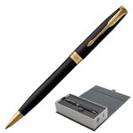 Ручка шариковая PARKER "Sonnet Core Matt Black GT", корпус черный матовый лак, позолоченные детали, черная, 1931519 — фото 1 / 2