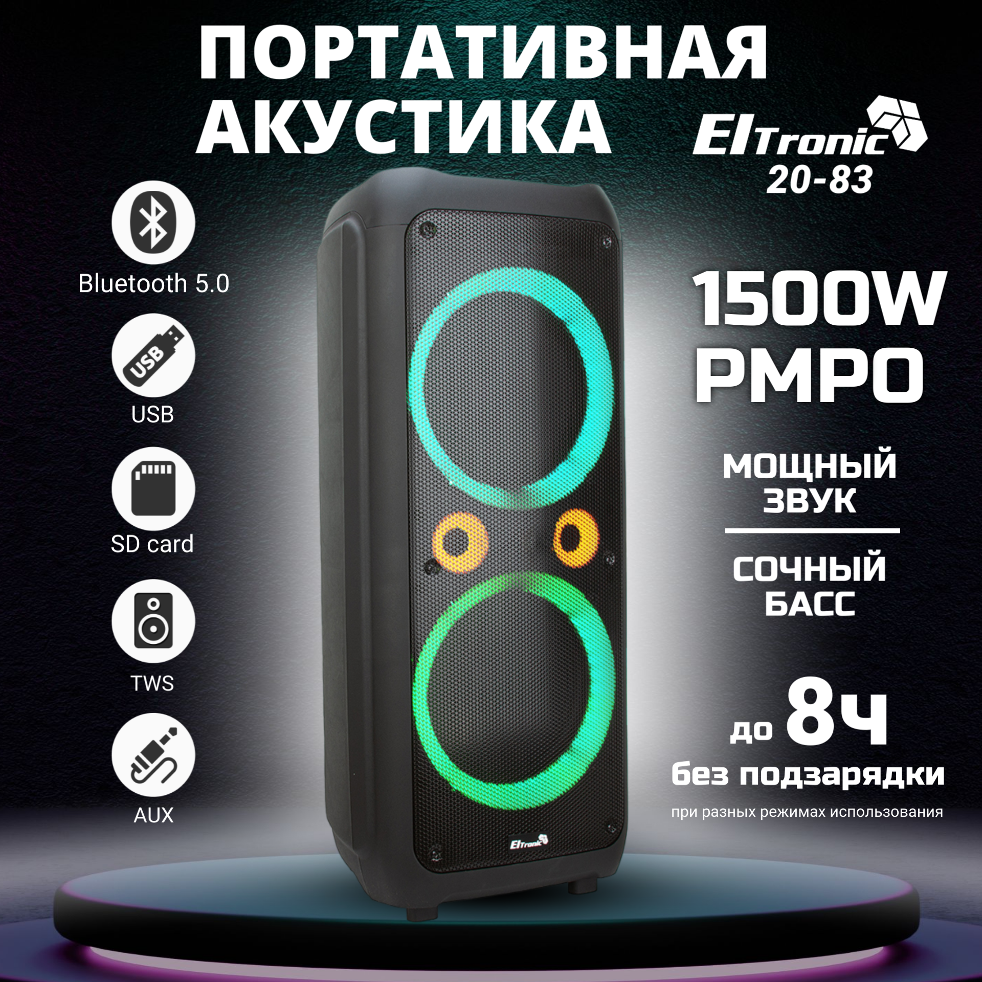 Портативная акустика Eltronic 20-83 DANCE BOX 1500 с TWS купить в Красноярске