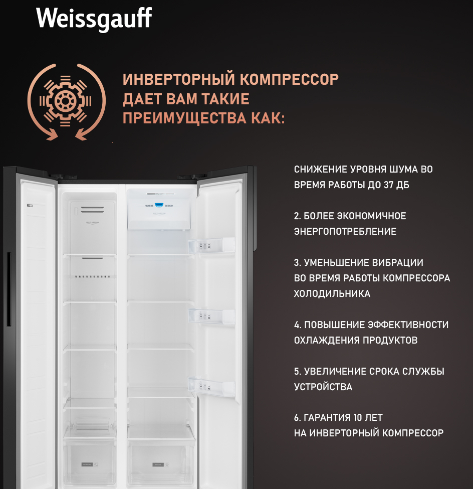 Weissgauff WSBS 500 Inverter NoFrost Rock Glass Side by Side Красноярск